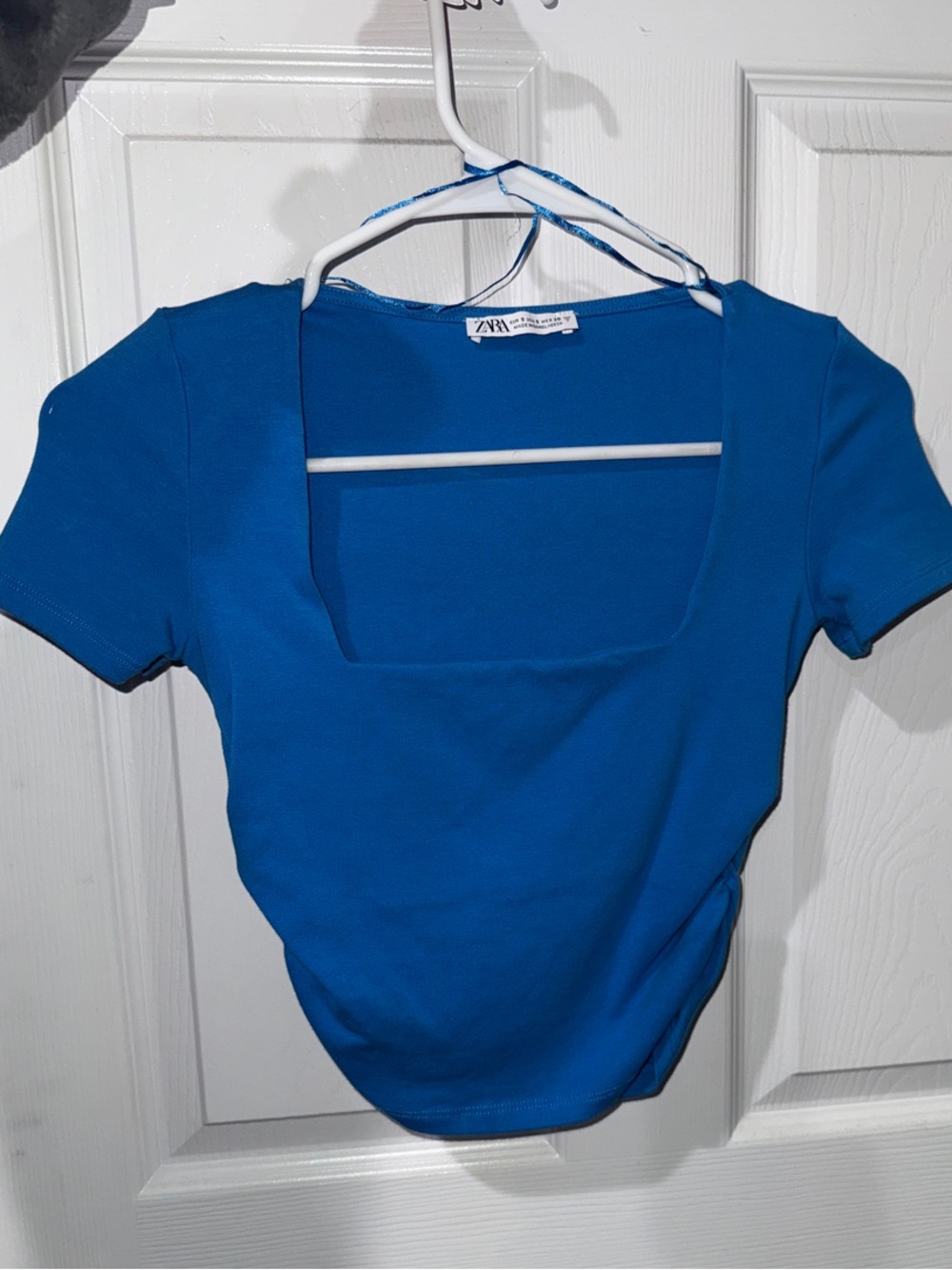 Zara Royal Blue Square Neck Crop Top